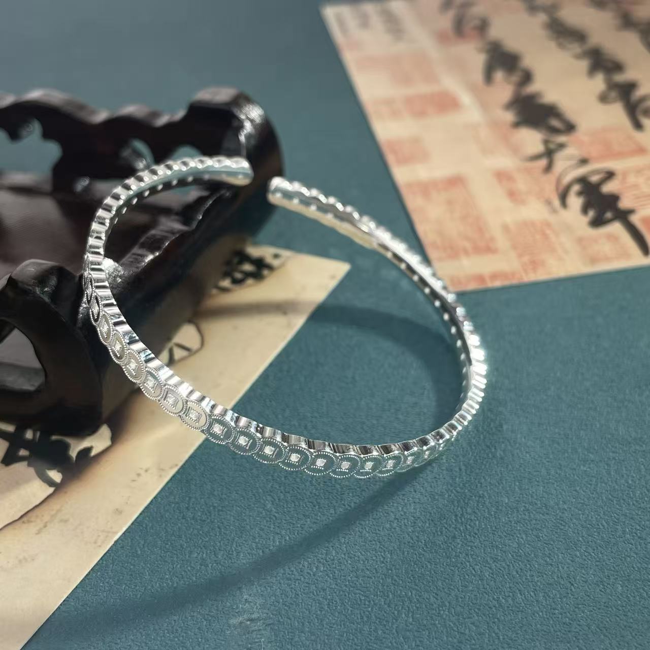 足银手镯 财源滚滚手镯美开乐足银简约时尚经典实心素款纯银手镯