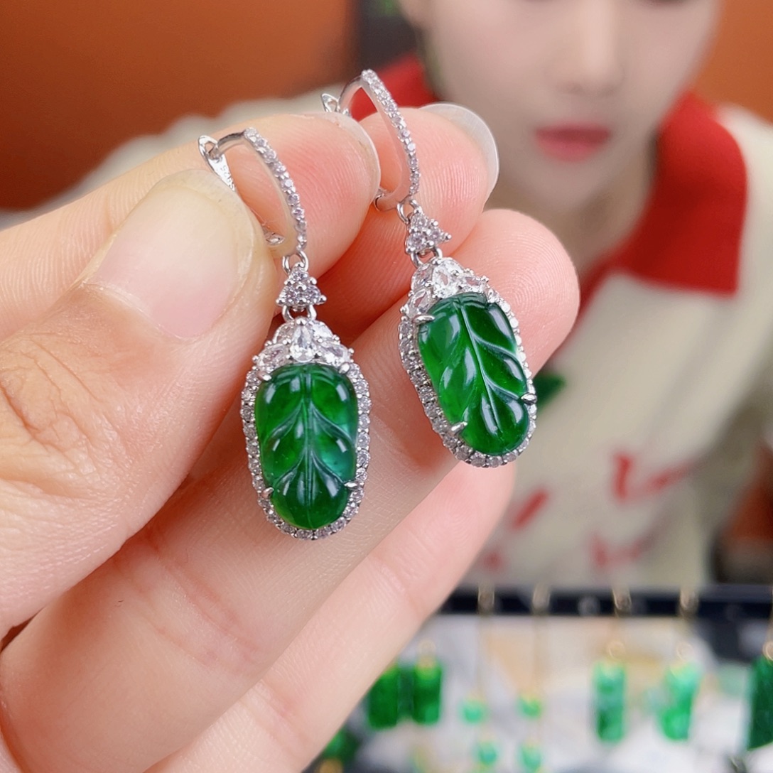 翡翠银S925镶嵌耳饰