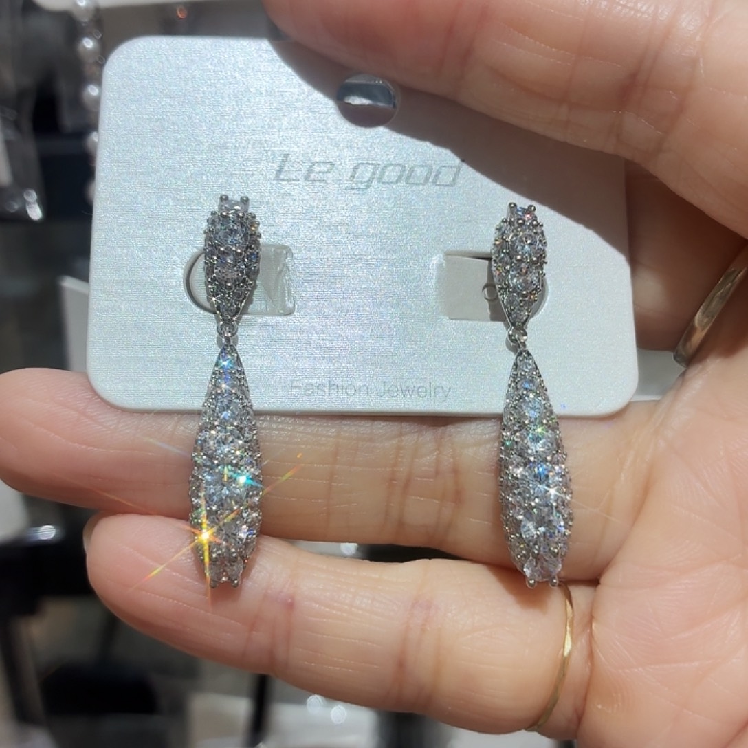 合成碳硅石纯铜露丝同款耳夹