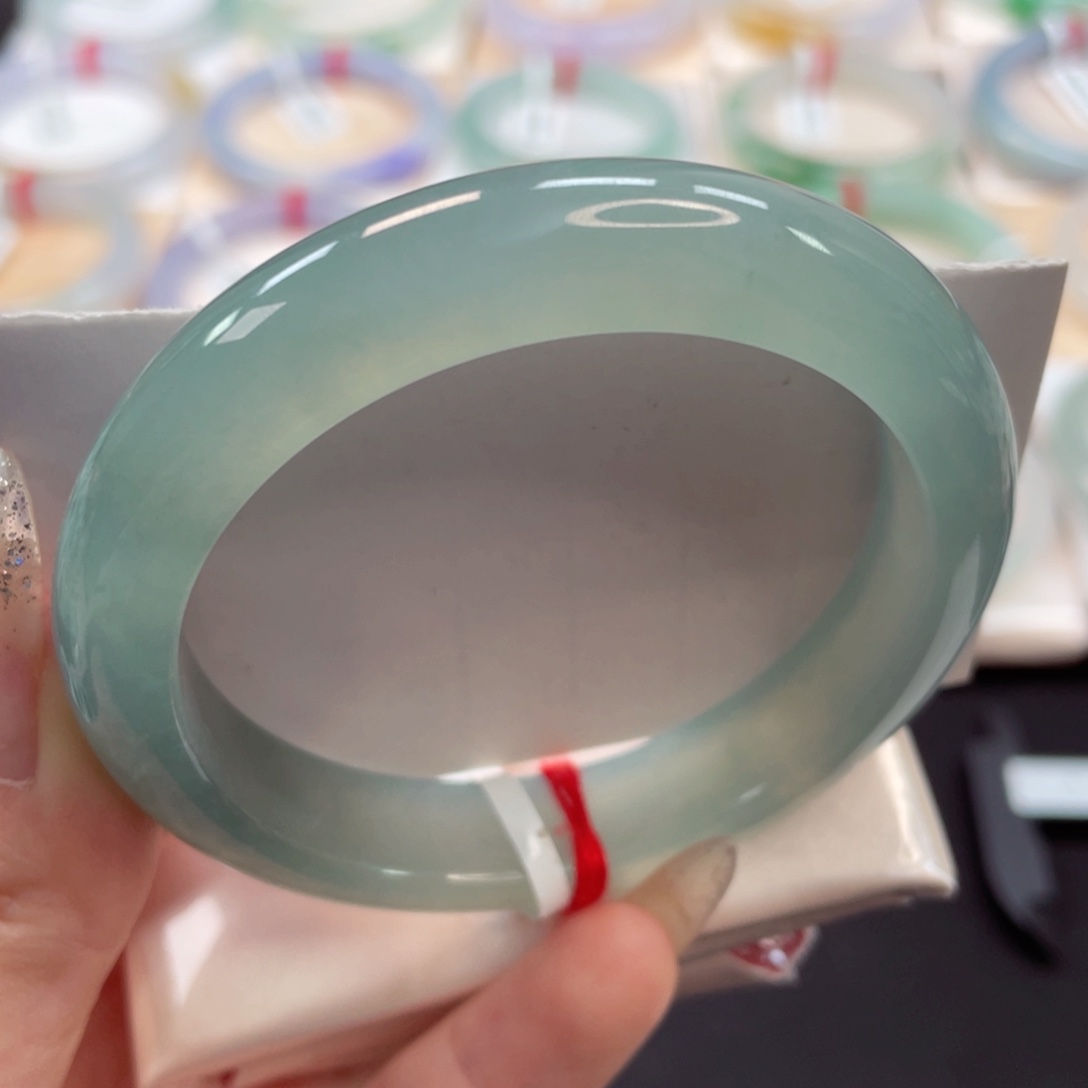 未镶嵌手镯翡翠56.5冰晴蓝绿透亮显白10号