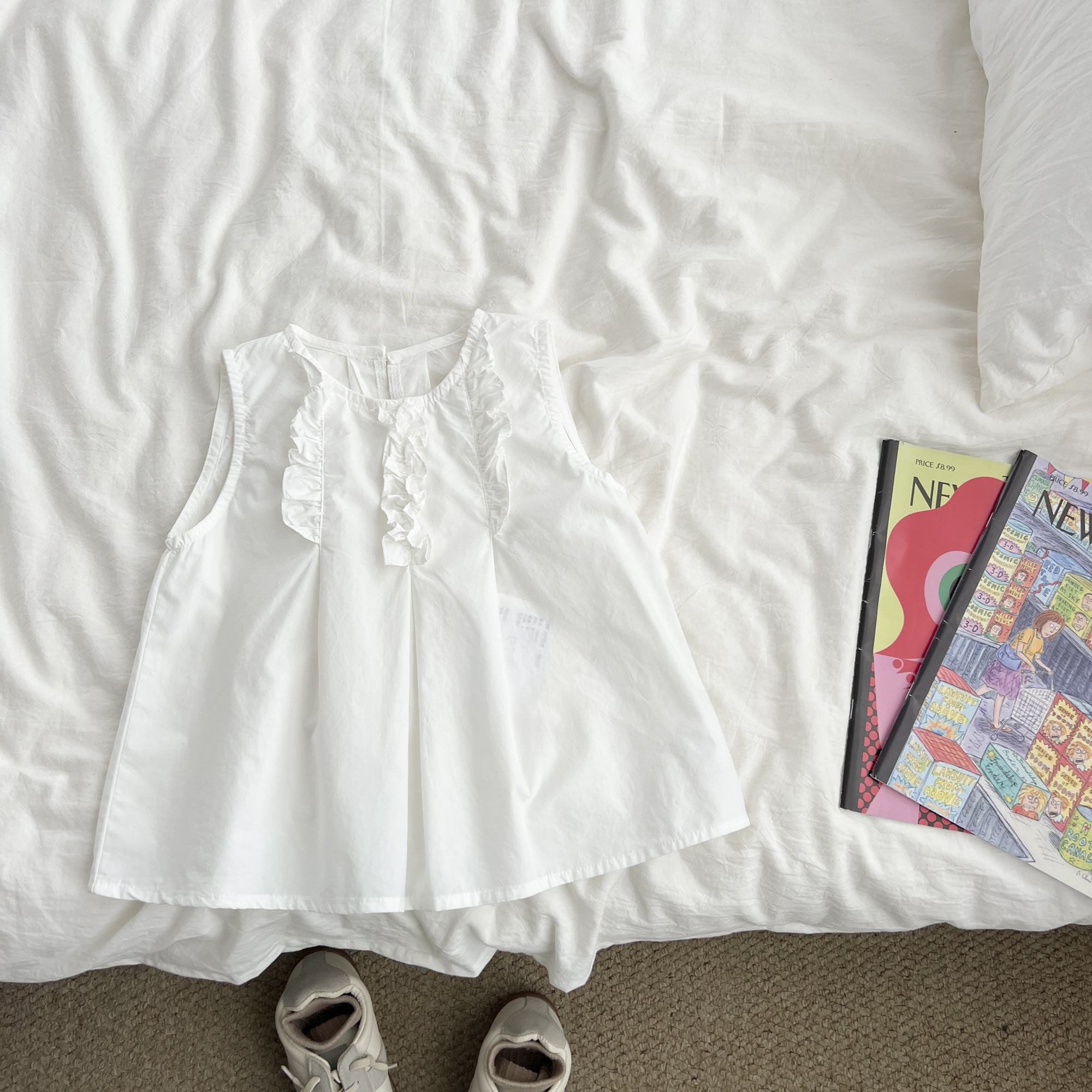 （现货）女童夏季白色娃娃衫洋气小女孩薄款宽松无袖上衣STYXW55191