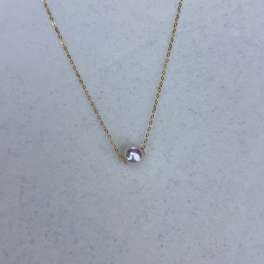 海水珍珠海水akoya路路通吊坠7-8mm18K金镶嵌