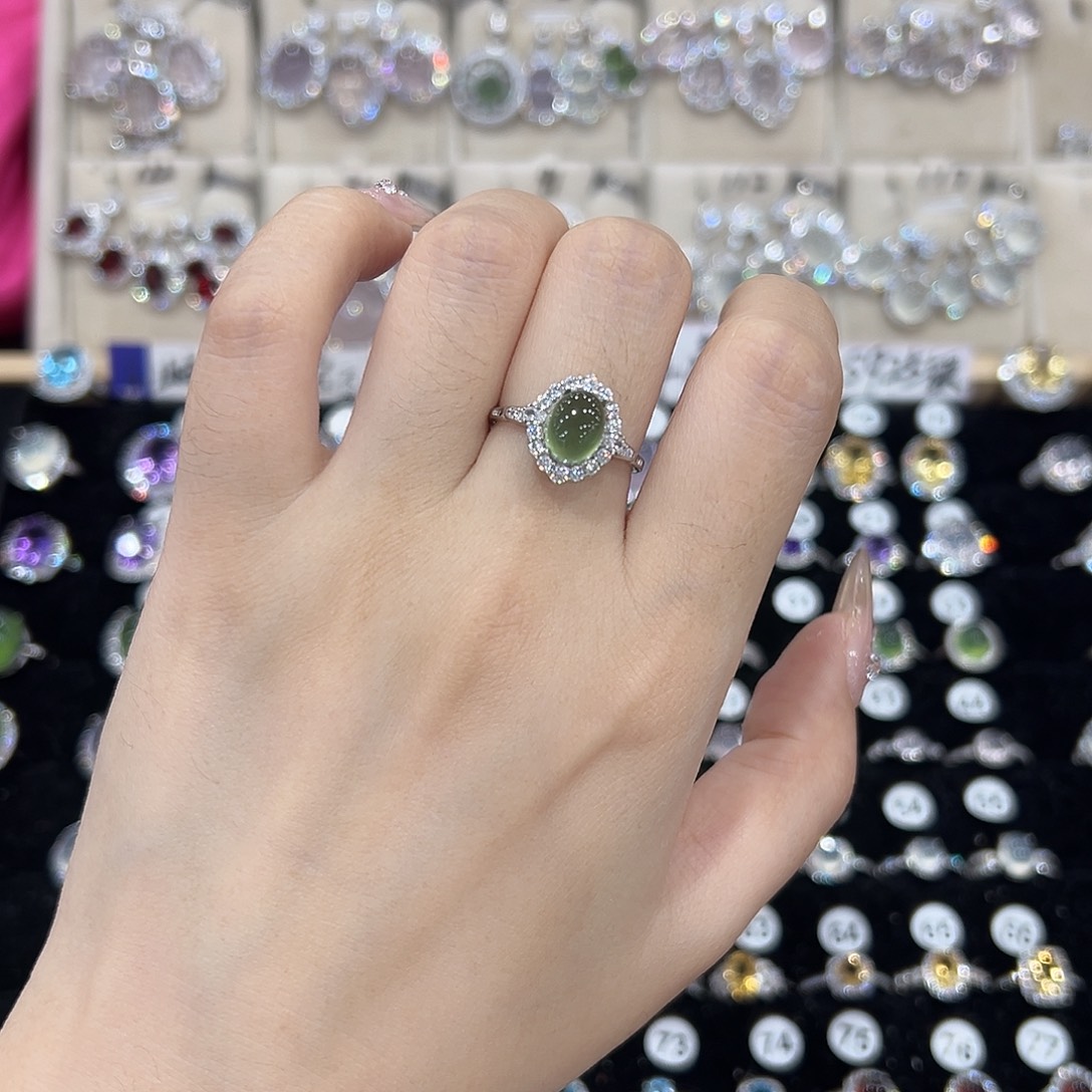 汉****蛇纹石玉银S925镶嵌戒指