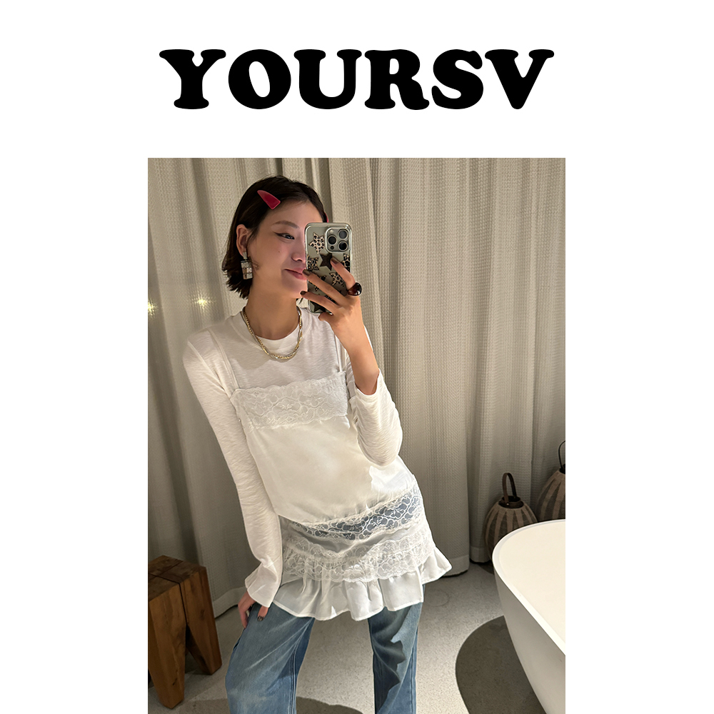 【YOURSV】「黑白调」2026早春款通勤吊带裙蕾丝提花镂空设计款上衣女