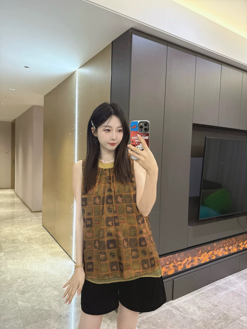 新款中式复古印花无袖T恤6011