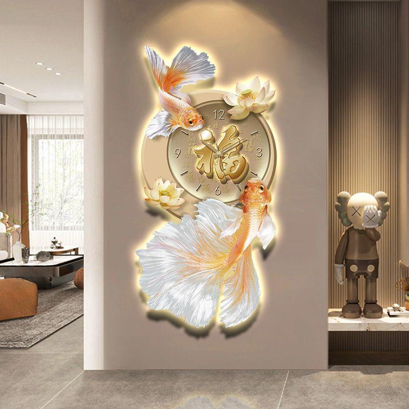 锦鲤荷花发光入户玄关装饰画带灯走廊轻奢过道挂画壁画简约现代