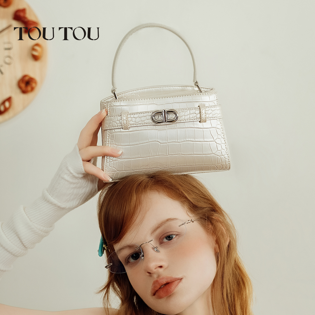 TOUTOU新款凯莉包鳄鱼纹高级质感手提包上班通勤斜挎包圣诞礼物