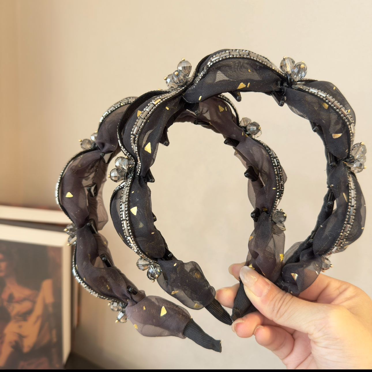 【金箔发箍】小众设计师款时尚薄纱发箍增高颅顶防滑狼牙发饰3105