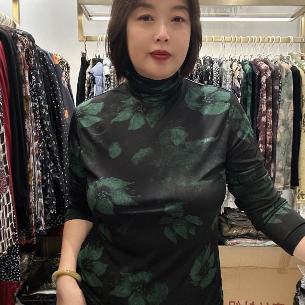 润泽丝绸 重磅加捻桑蚕丝两翻领长袖上衣-5539