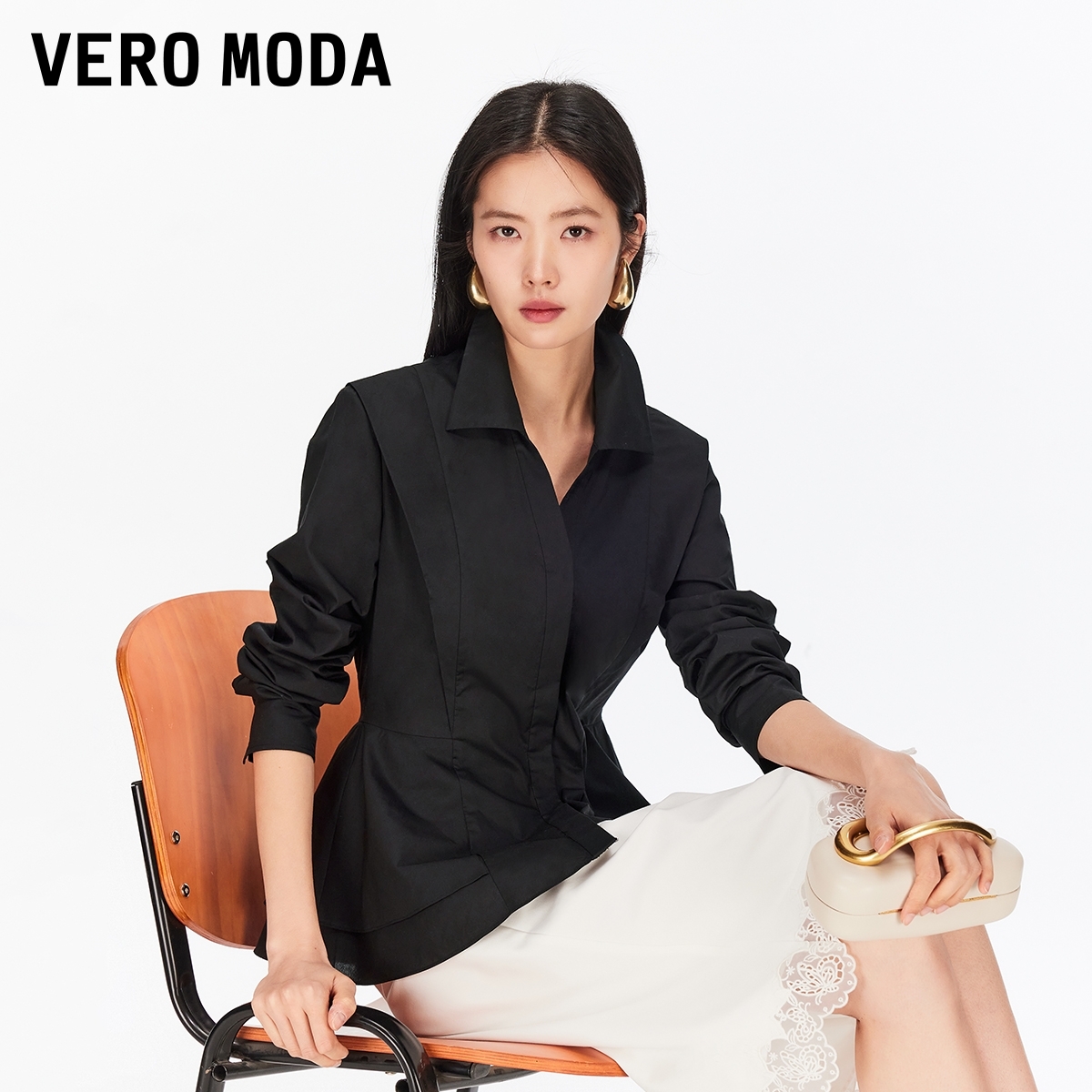 Vero Moda衬衫2026春季新款纯棉V领收腰显瘦简约利落326105026