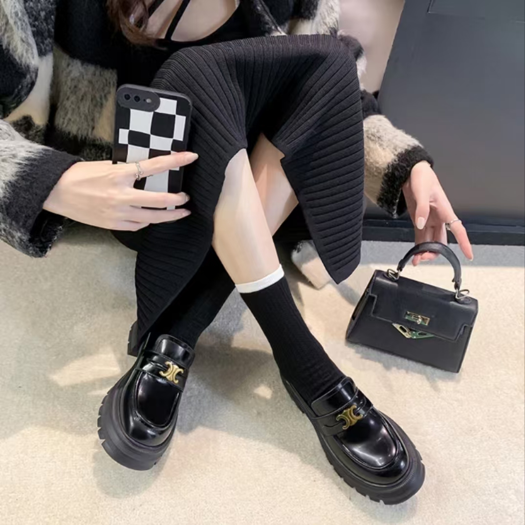 【超哥家】秋款厚底乐福鞋女复古英伦风百搭舒适透气圆头小皮鞋0317