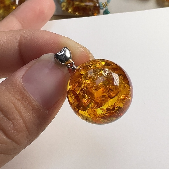 琥珀（花珀）银S925镶嵌颈饰