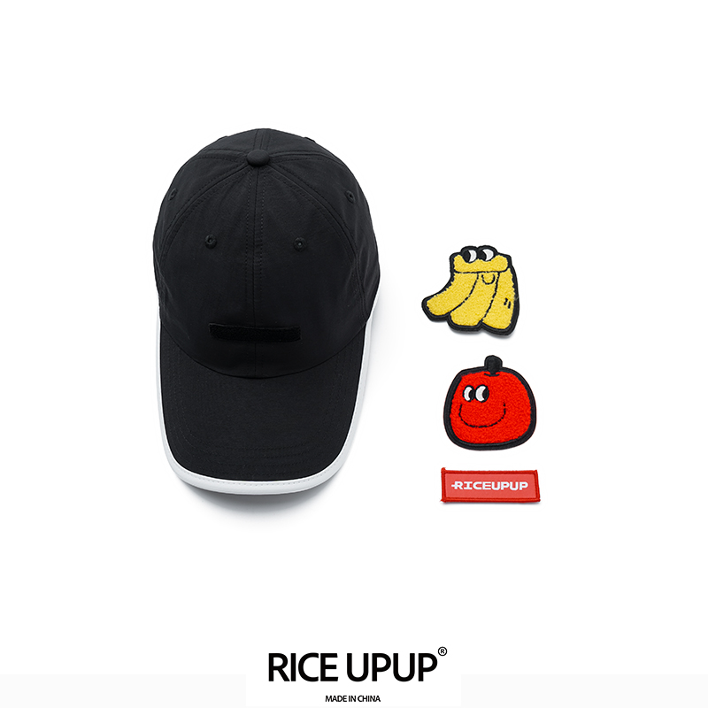 RICEUPUP-“米果果们”黑色尼龙魔术贴棒球帽