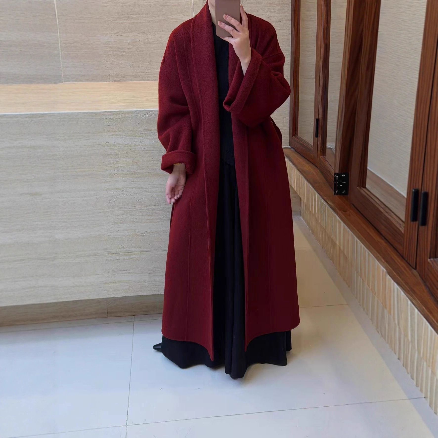 【气质高级新年战袍】双面羊毛大衣加长款浴袍中式系带韩版外套女