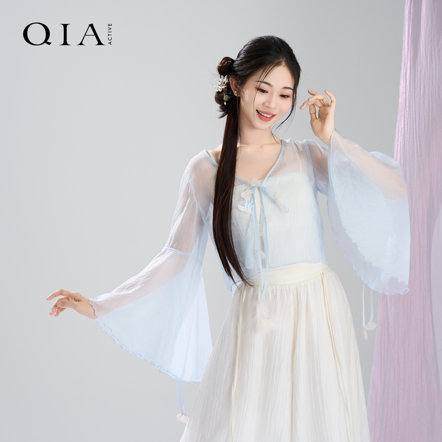 琪亚舞蹈服2025新款仙气飘逸练功服上衣身韵服古风长袖喇叭袖纱衣
