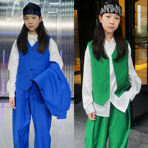 【恩在同款】自制popping蓝色绿色马甲西裤外套日式垂感locking西服