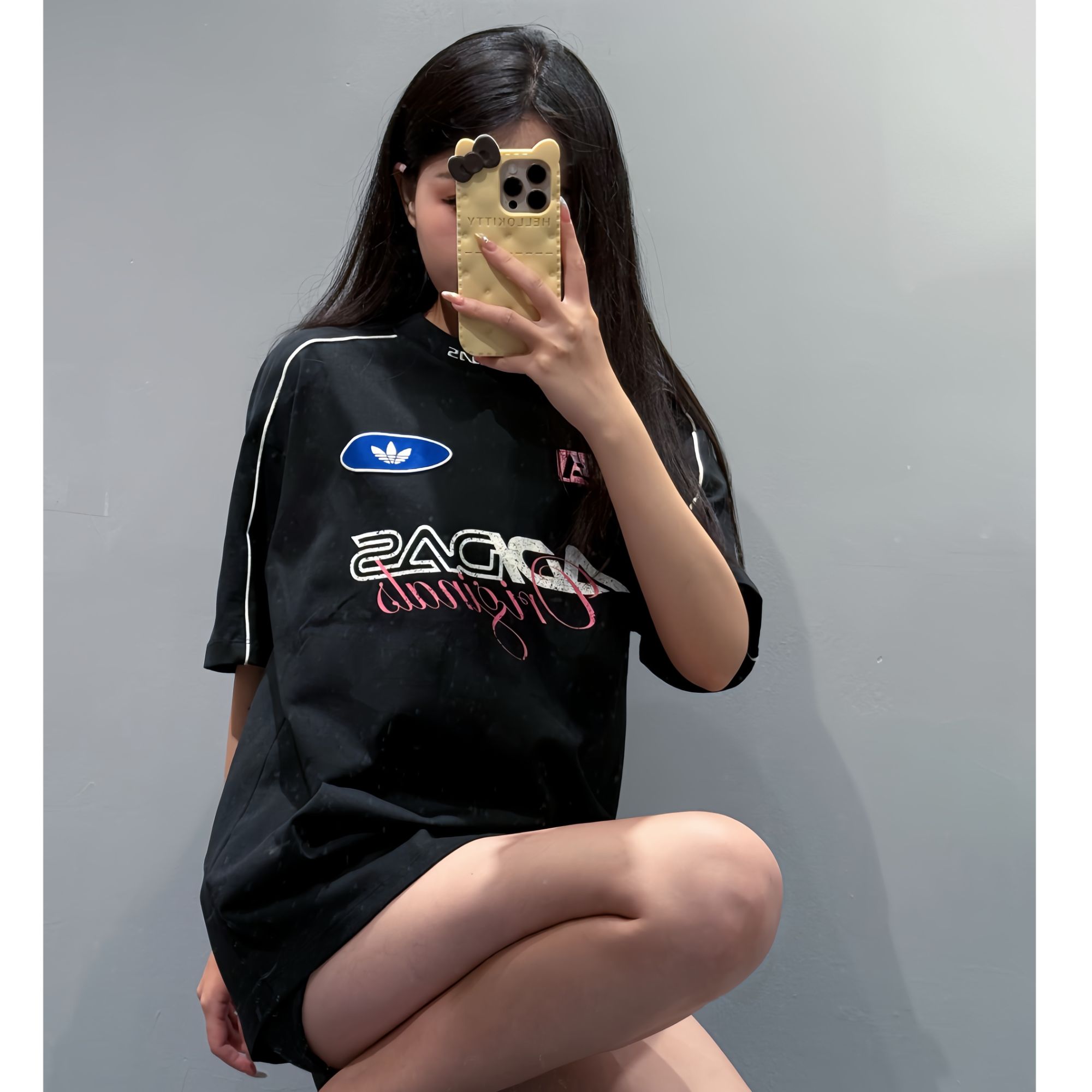 adidas/阿迪达斯三叶草赛车风纯棉小高领运动短袖T恤流光风KG6678