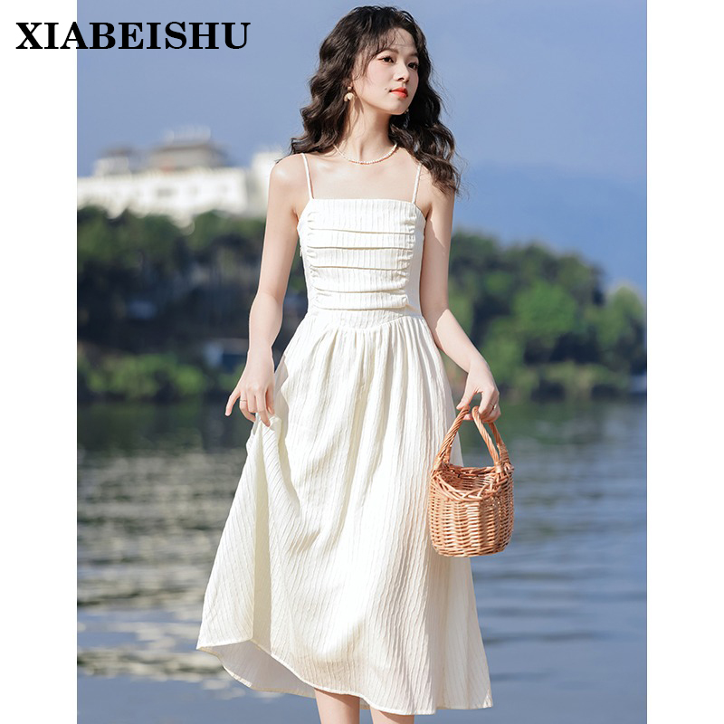 XIABEISHU开春穿搭法师夏季2025新款女装吊带连衣裙小个子度假裙