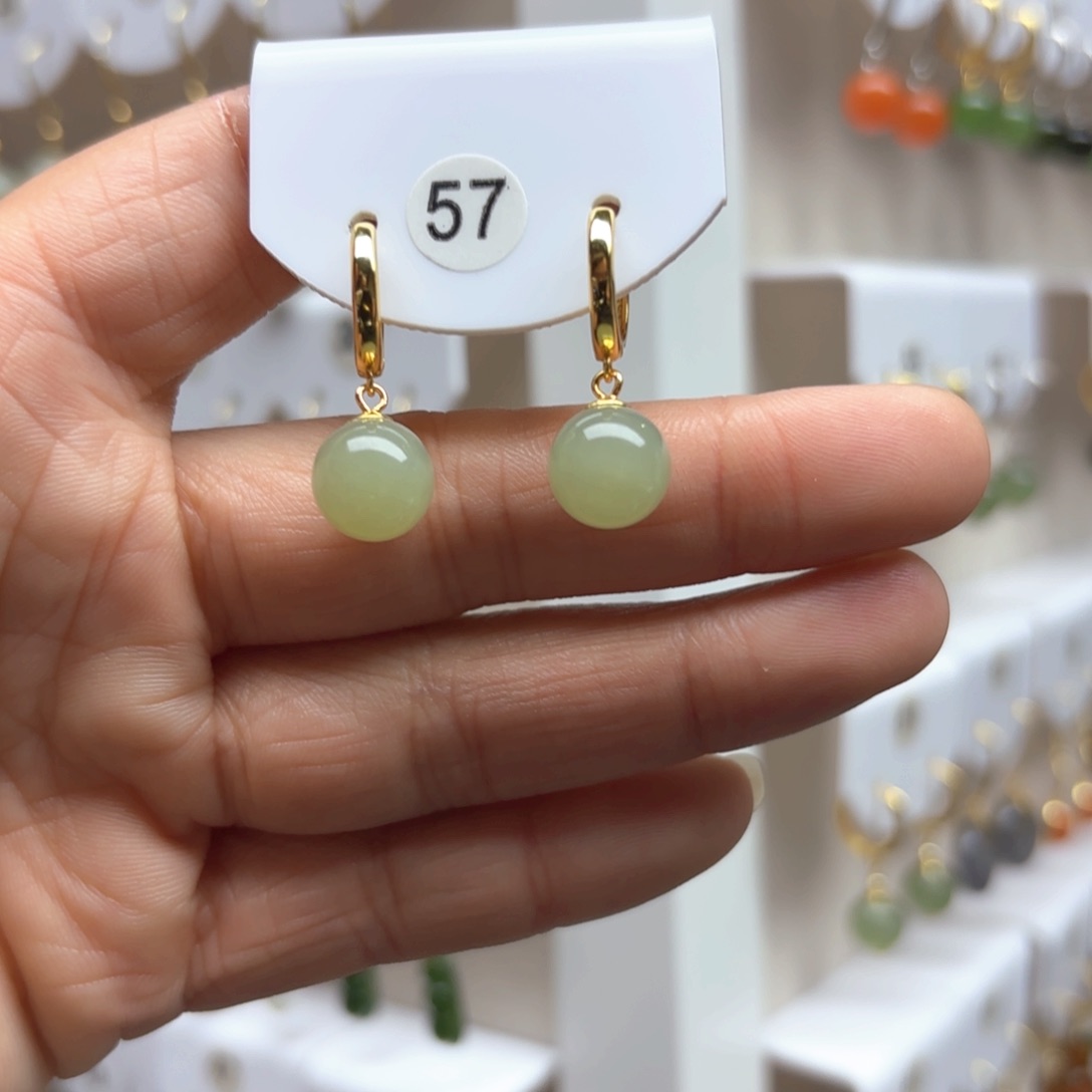 和田玉耳饰银S925镶嵌