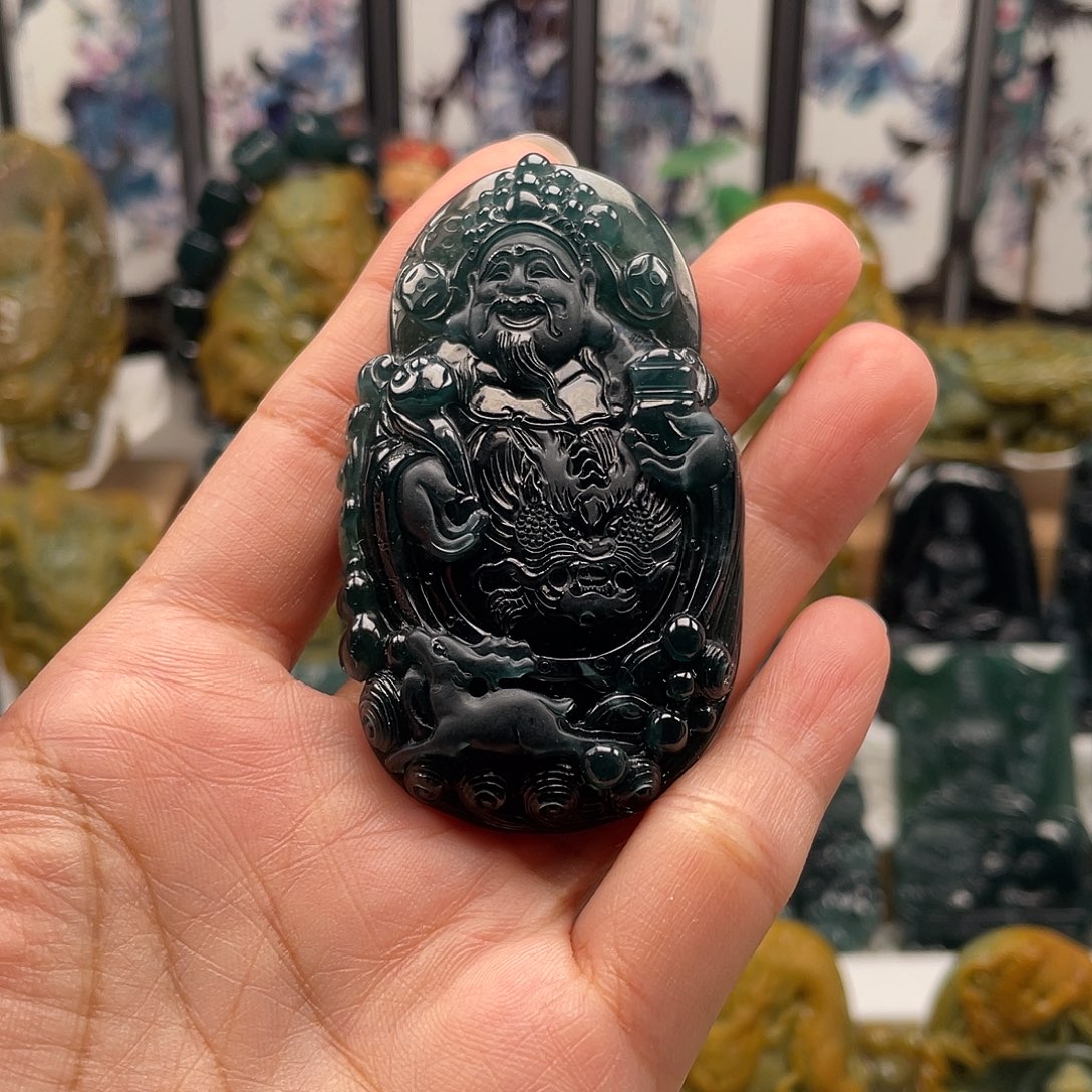 翡翠未镶嵌颈饰天然翡翠a货财神
