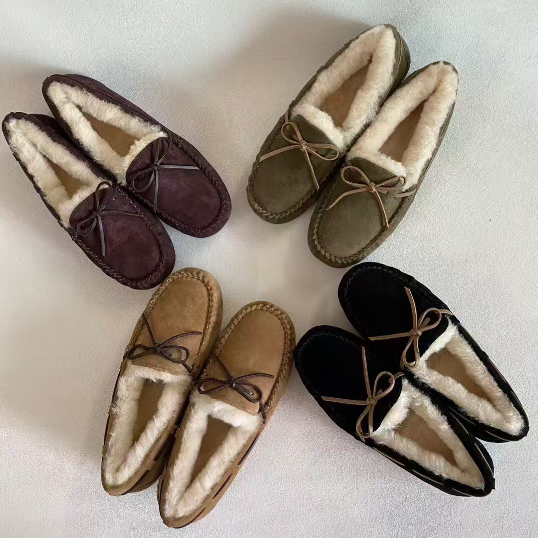 莞产柔软轻便皮毛一体豆豆鞋时尚休闲女百搭加厚保暖冬委毛毛鞋