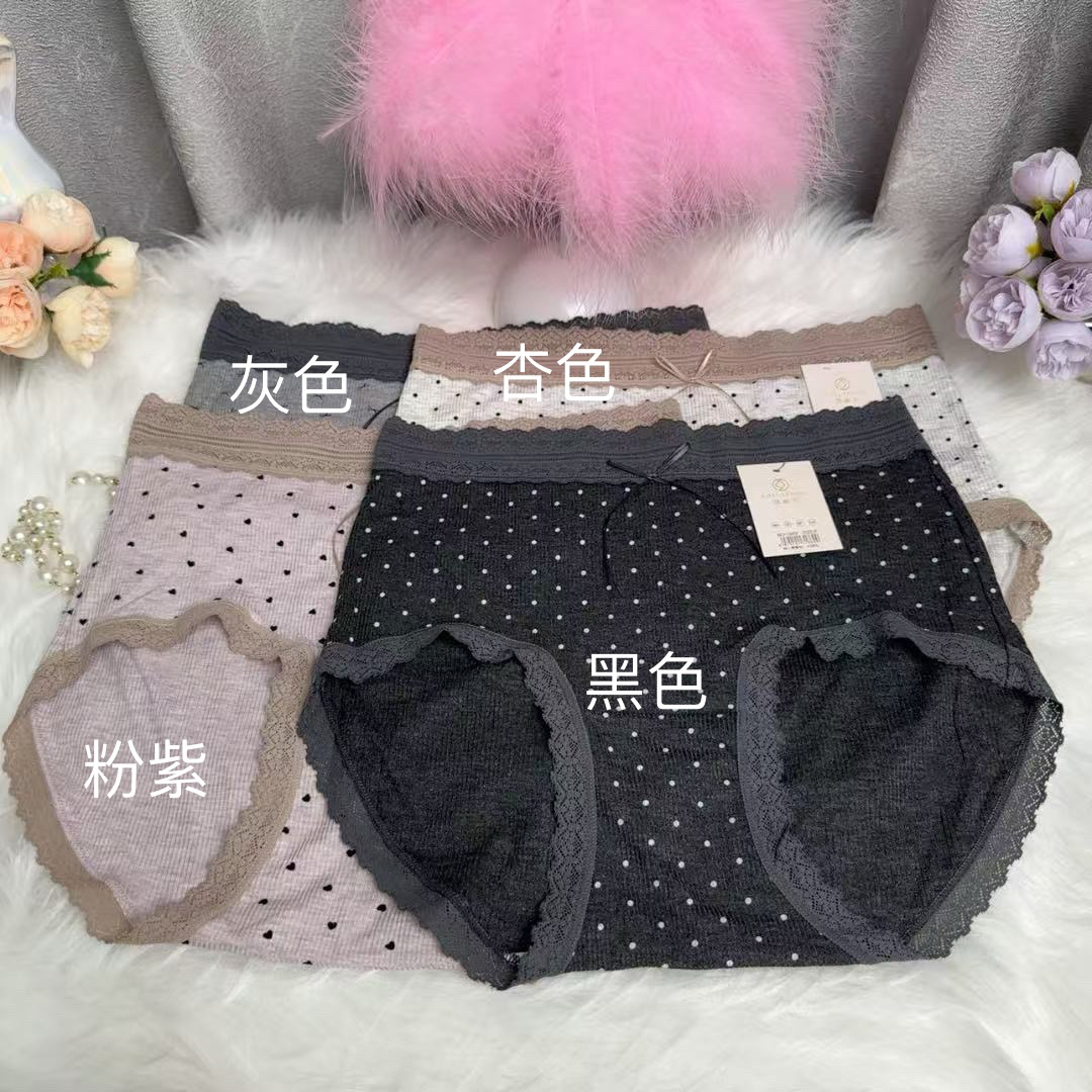 （三条装）女士透气中高腰波点风法式三角内裤
