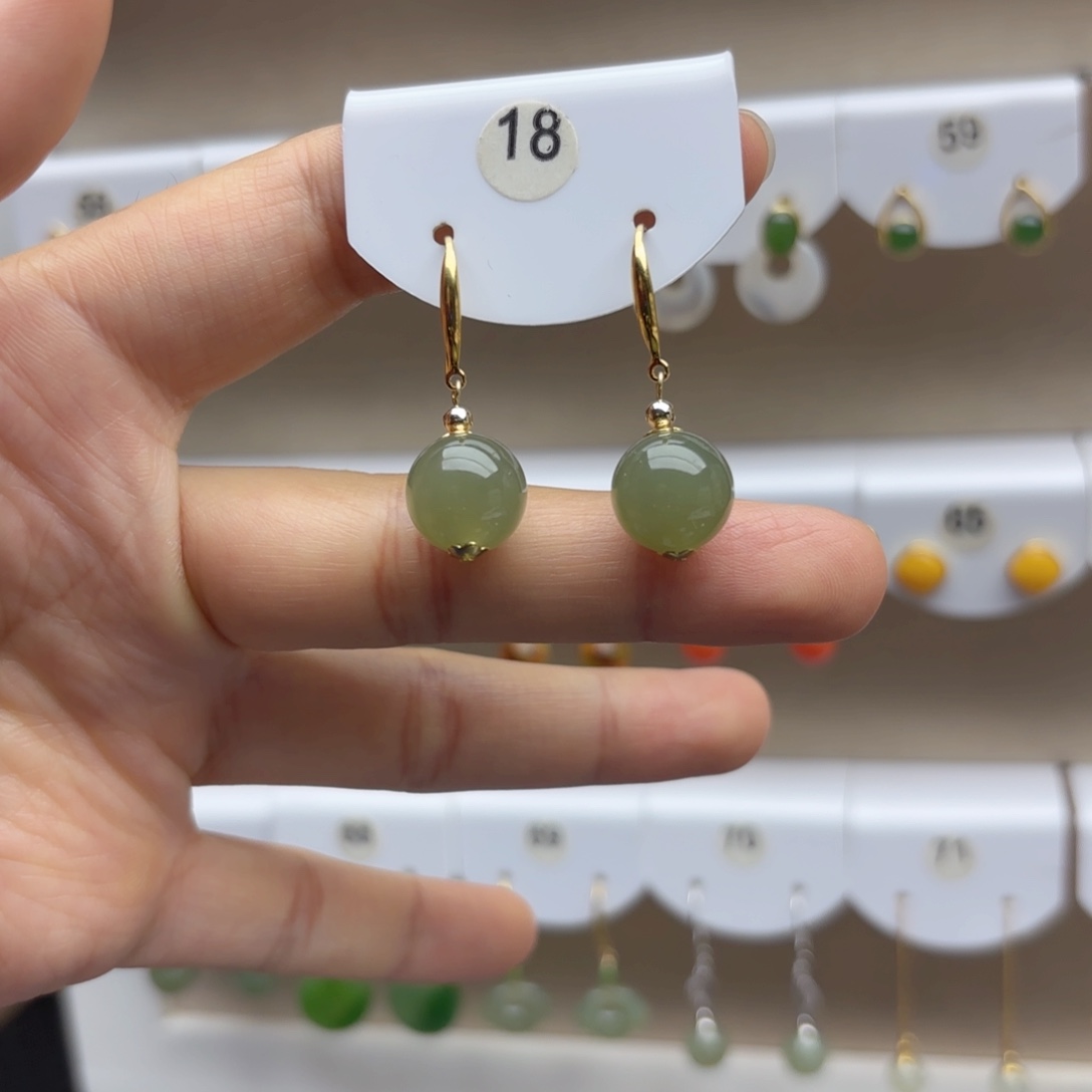 银S925镶嵌和田玉耳饰