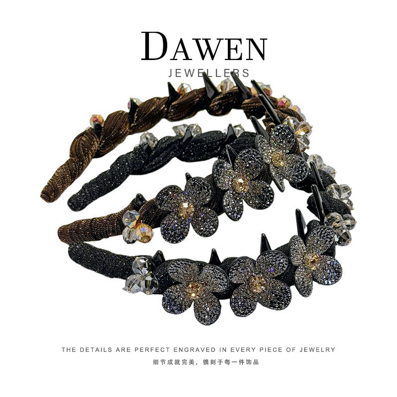 《幸运遇见》韩国风时尚四叶草镶钻花朵发箍气质高颅顶轻奢发卡