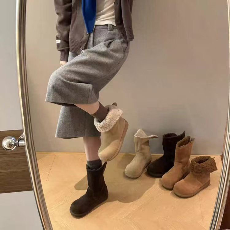 套筒韩版厚款圆头胶粘时尚雪地靴雪地靴时尚中筒
