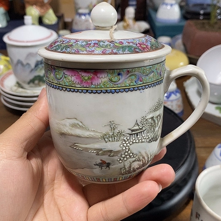 老***.摆件手绘雪景杯子一只