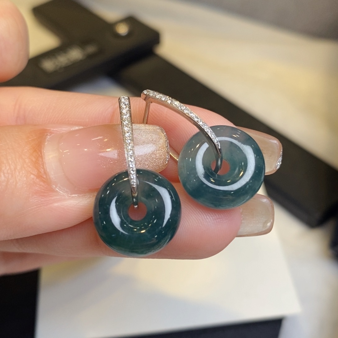 翡翠耳饰18K金镶嵌甜甜圈