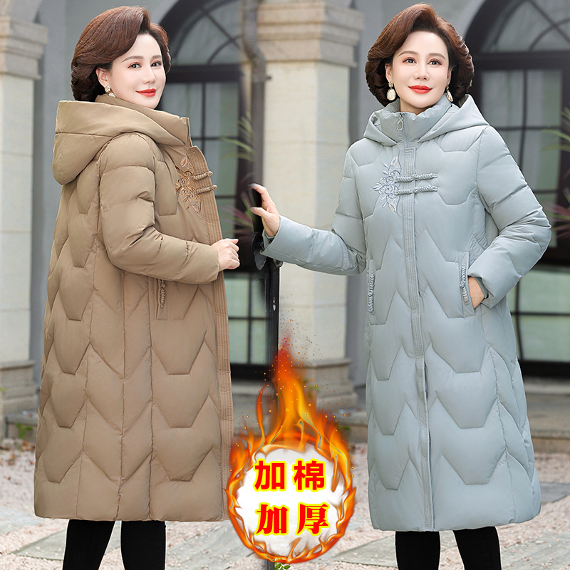 中老年棉衣女款过膝长款妈妈冬装加厚大码老人时尚太太冬季外套