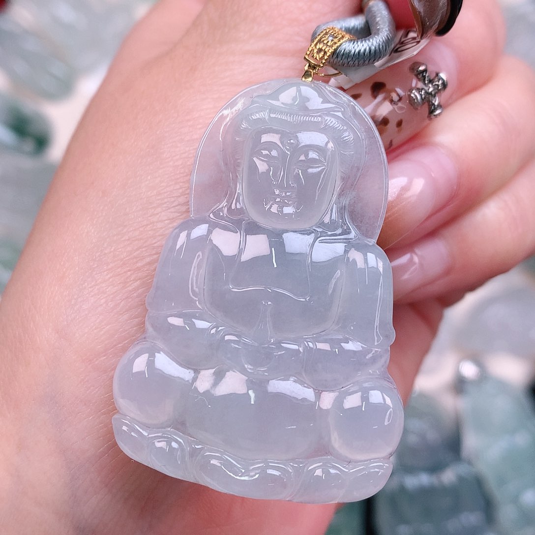 翡翠颈饰18K金镶嵌观音46.6、32.6、5