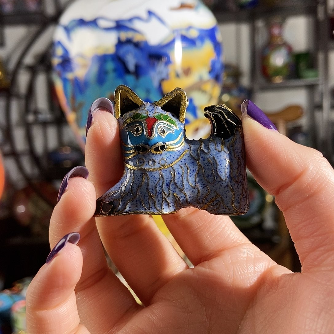 上***诺铜紫色景泰蓝实地小猫