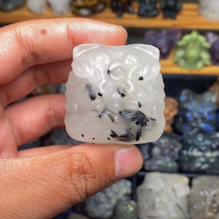 石材醒狮手把件摆件