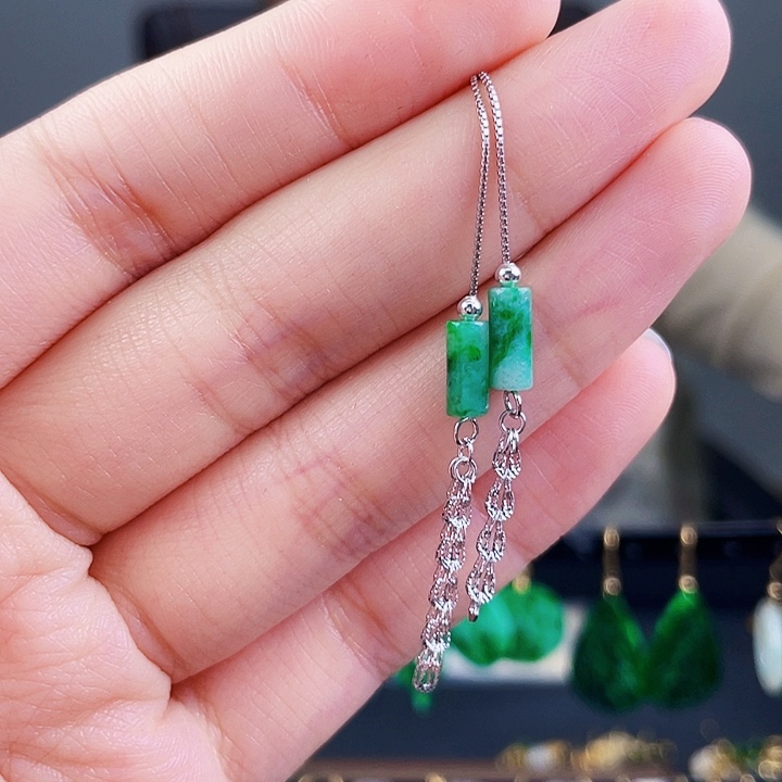 翡翠耳饰银S925镶嵌饰品