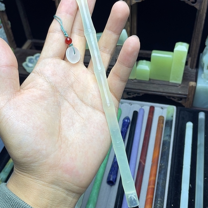 福利款岫玉冰透竹节毛笔杆