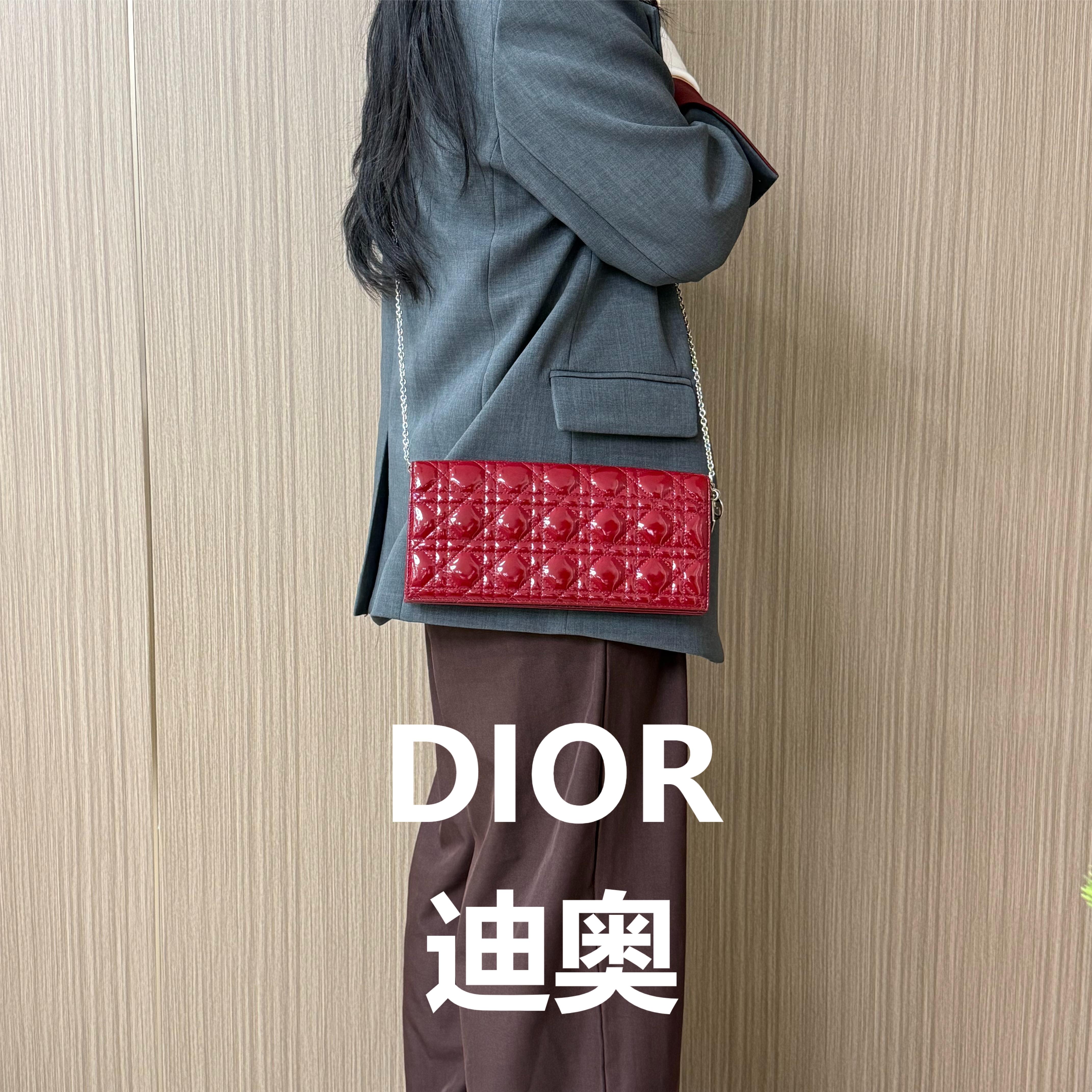 95新 DIOR/迪奥 红色长款漆皮链条包/甜甜精选/H03943