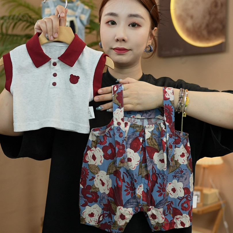 夏季婴幼儿连体衣夏天无袖上衣背带裤男女宝宝休闲连帽爬服哈衣服