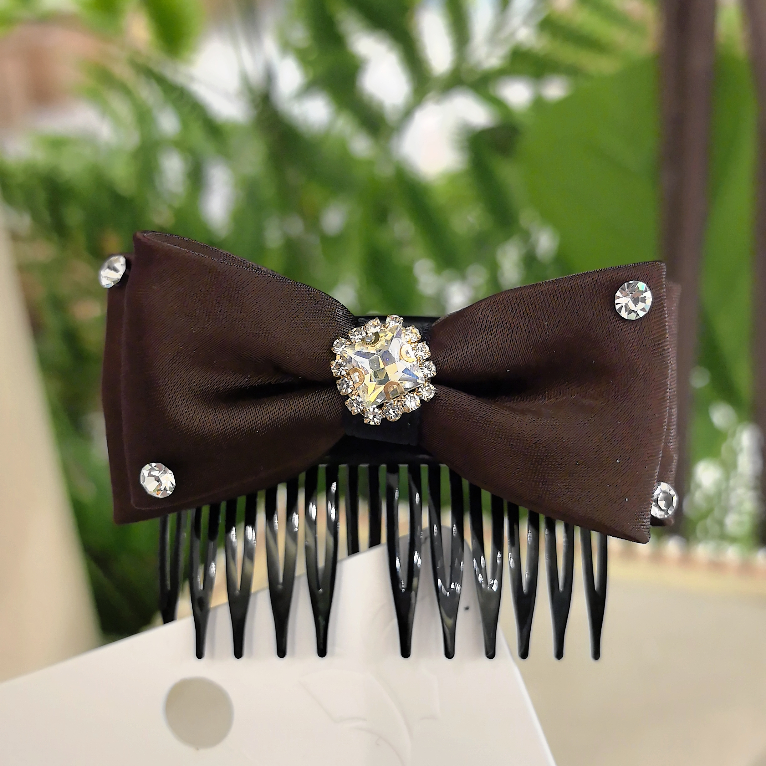 精品水晶点钻深咖色蝴蝶结精致时尚百搭插梳WM-500