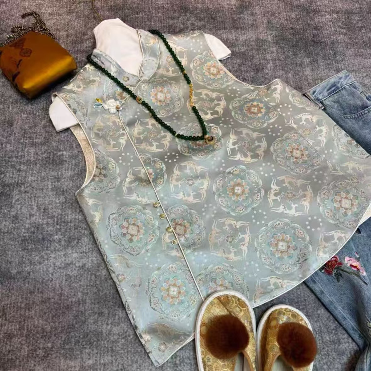 丝年.宛宛｜新中式国风时尚高端暗纹提花钱小萍宋锦上衣马甲-5195