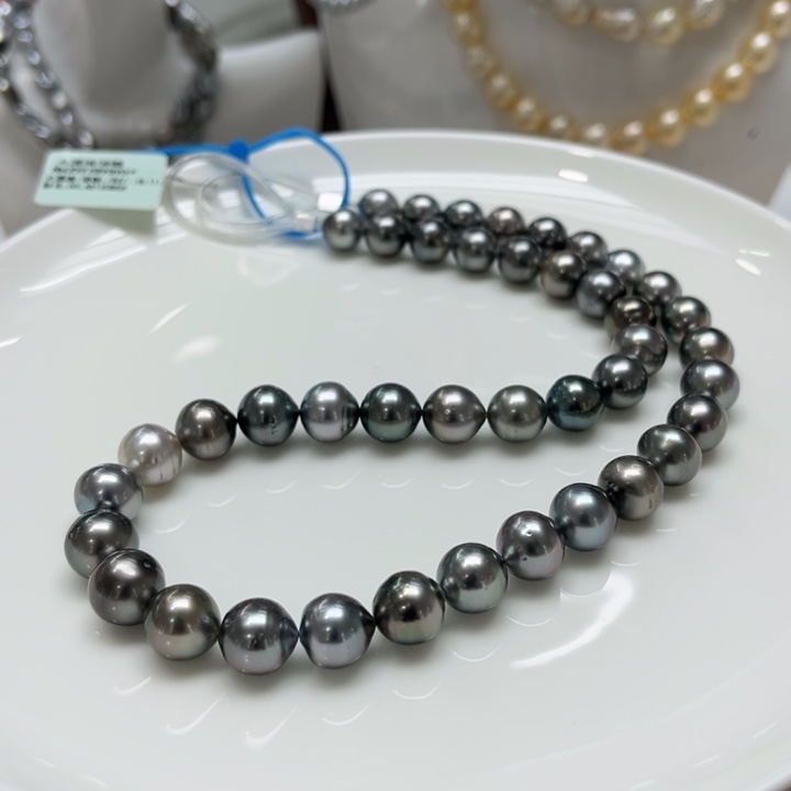 海水珍珠上新大溪地铂金灰混彩项链8-11mm未镶嵌