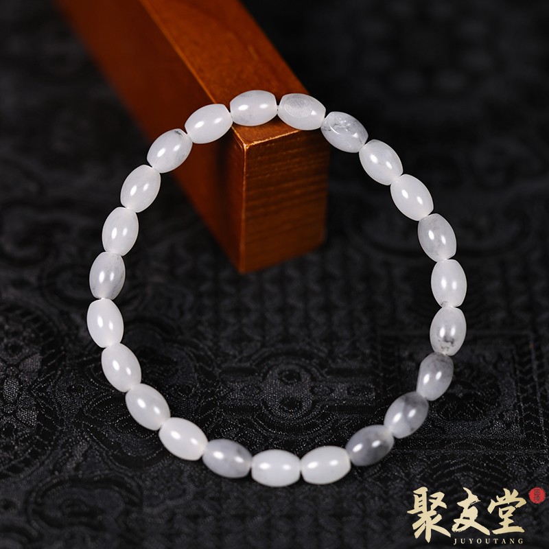 W34聚友堂王伟玉雕6*8mm新疆和田玉籽料青花米珠手链手串珠串841