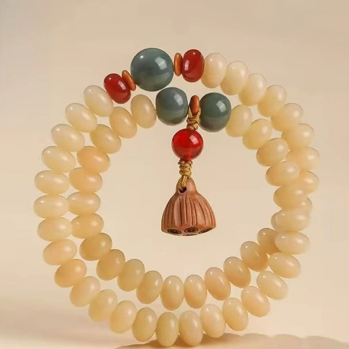 奶黄菩提双圈手串（无礼盒）