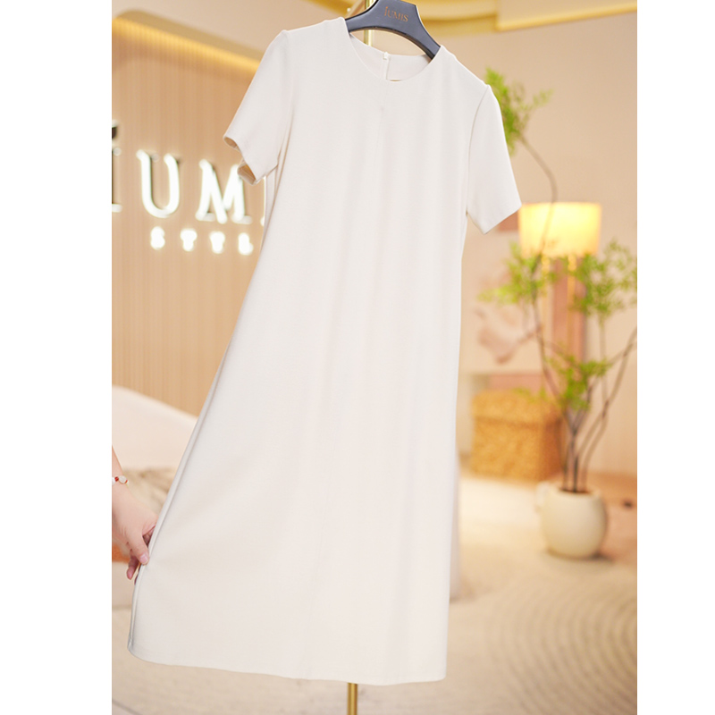 2026春装新款短袖T恤裙简约圆领气质通勤时尚A字连衣裙