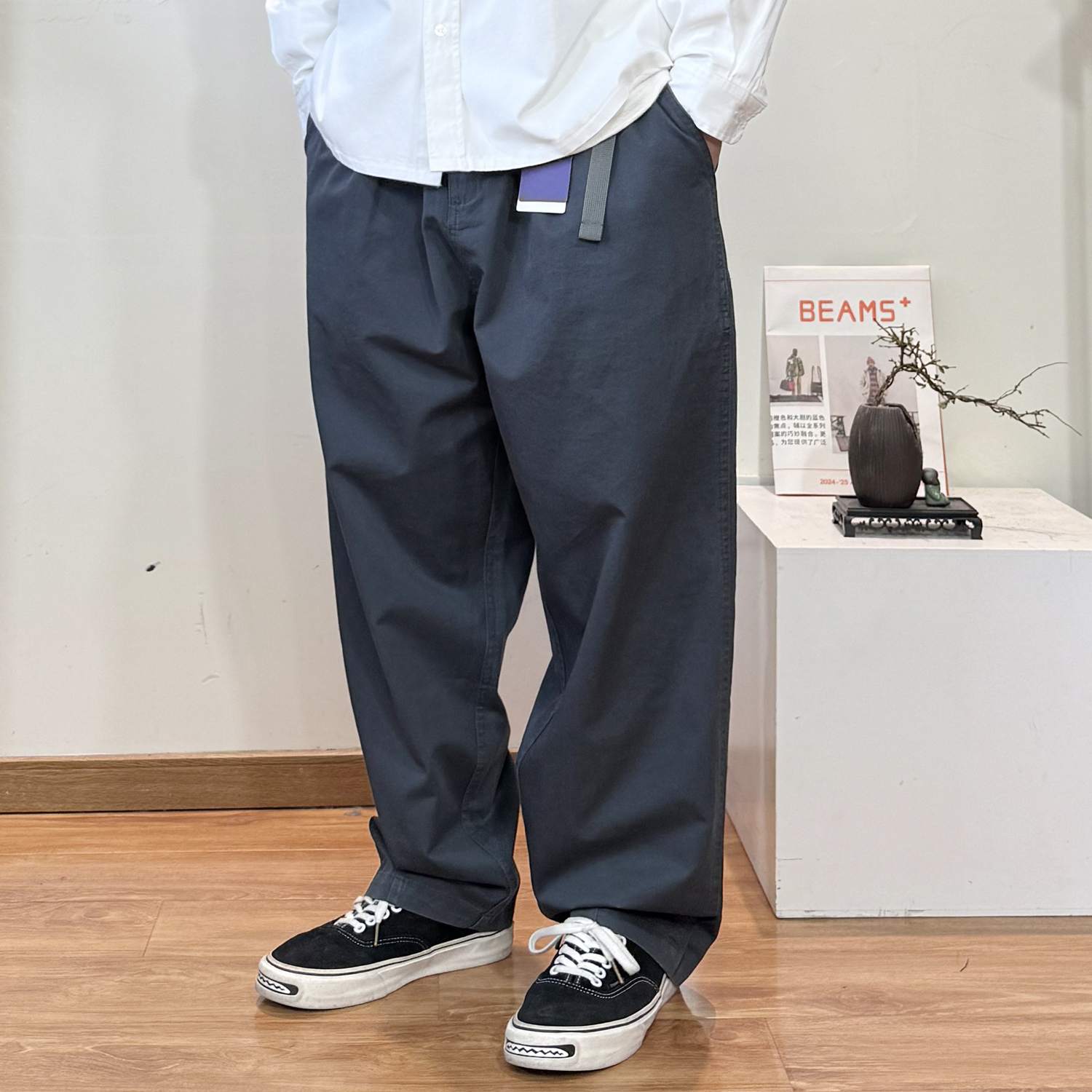 25春季日系精梳棉斜纹宽松直筒微锥工装裤男 休闲裤CHINO通勤男