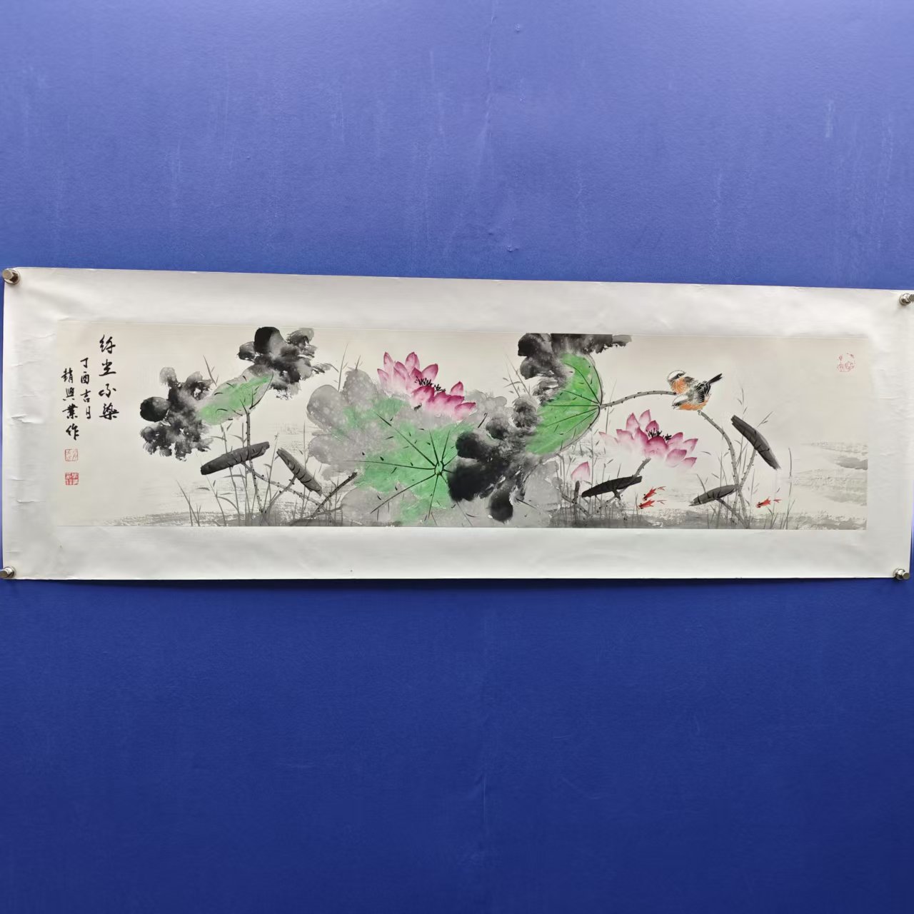 赵兴业《纤尘不染》四尺对开 托裱  136*34cm -天美2