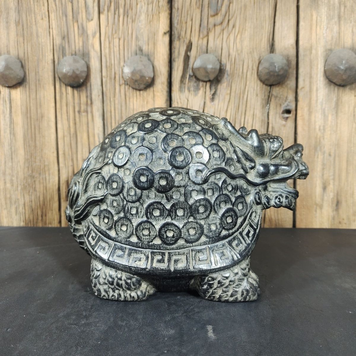 青石雕刻金钱龙龟石雕摆件