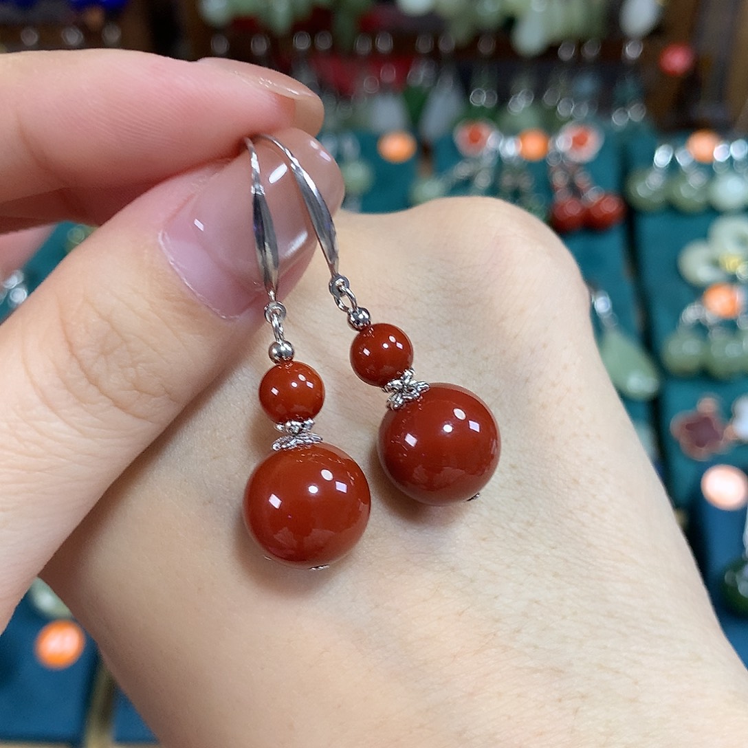 玛瑙/玉髓银S925镶嵌耳饰卡12左右