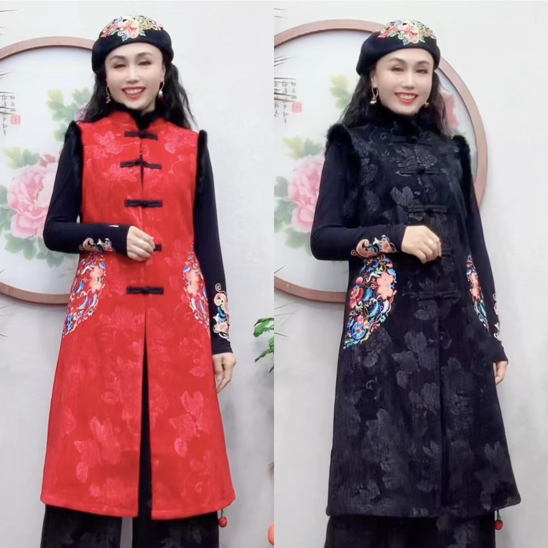 （衣长103）獭兔毛加绒提花复古马甲马夹女冬季中式无袖背心2588